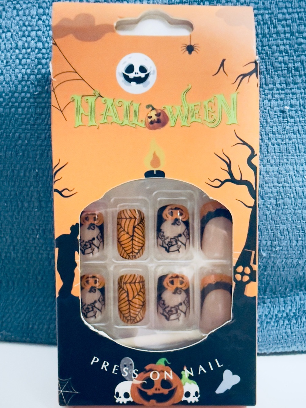 Halloween Press-On Nails - Orange Pumpkin Design